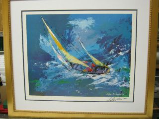 leroy neiman blue sailing signed and framed 