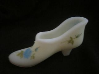   Glass Burmese Satin Rose Shoe Hand Painted and Signed by Cathy Mackey