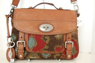 NWT Fossil Leather & Tapestry Maddox Convertible Top Handle Handbag 