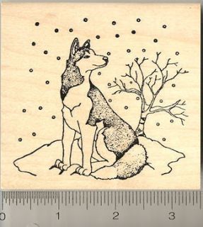 lg alaskan husky dog winter scene rubber stamp wm l7309  17 