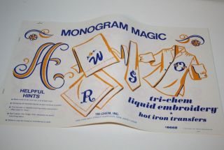 TRI CHEM MONOGRAM MAGIC LIQUID EMBROIDERY HOT IRON TRANSFER BOOK #0668 