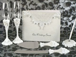 Eleganza lace collection wedding set (Guestbook, pen set, glasses 