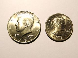   USA ONE DOLLAR and HALF DOLLAR COIN 1979/1980 KENNEDY/LIBERTY HEAD