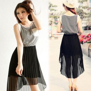   Girls Chiffon Stripe Asymmetric Hem Sexy Summer Sleeveless Dress