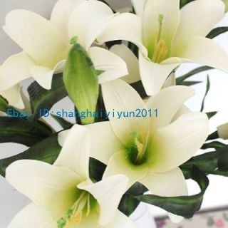   Artificial Lily Bouquet Silk Flowers Home Decoration (White) F94