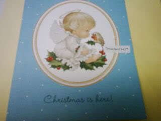 Ruth Morehead Christmas Greeting Card with Bird Offering Angel a Berry