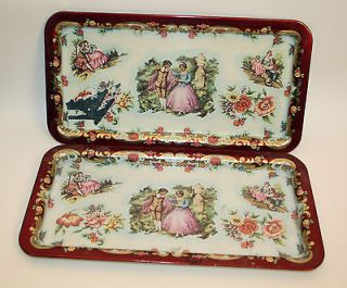   Ware England Vintage Antique Long Tin Plate Tray Victorian 2 SET