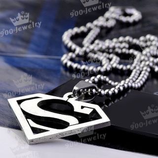   Steel Superman Logo Pendant Bead Ball Chain Necklace 19L 1 Strand