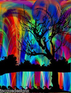 Artist Created Made 4 Fabric Artist Panel Tree Landscape Sunrise Blue