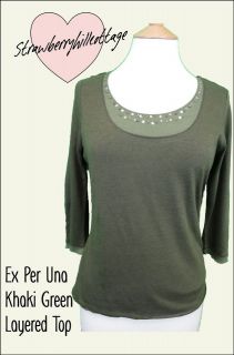 Ex Per Una by M&S khaki green double layered three quarter sleeve t 