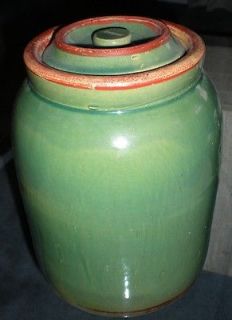 crock 1 gallon green with red trim from nebraska time