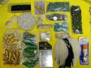 Large Craft Lot Rhinestones Mirror Tiles Feather Appliques Dyeable Ice 