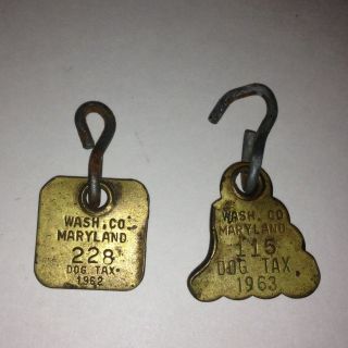 Lot Of 2 Vintage Washington County Maryland Dog Tax Tags 1962 & 1963