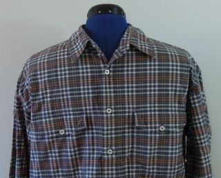 Marlboro Classics Utility Blue White & Orange Plaid Shirt size L