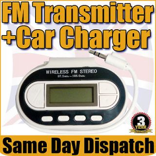 wireless fm stereo radio car transmitter adapter+ car charger ipod