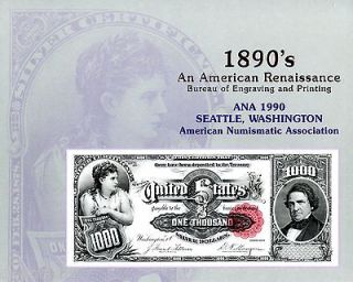 BEP Souvenir Card B140   ANA 1990   Face 1891 $1000 Silver Certificate