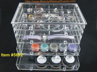 DELUXE ACRYLIC 5 DRAWER TABLE TOP ORGANIZER PULL DRAWERS #5692