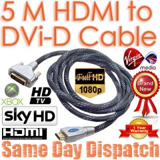 5M HDMI Male to DVI D Dual link Gold Plate Video Cable For PC DVD HDTV 