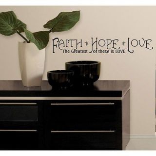 New Black FAITH HOPE LOVE WALL DECALS Room Quotes Stickers 