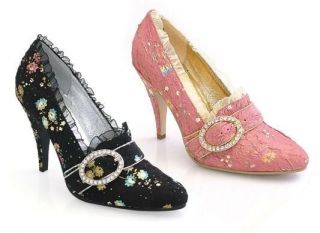 Black Floral Marie Antoinette Queen Fairy Period Costume Shoes Heels 