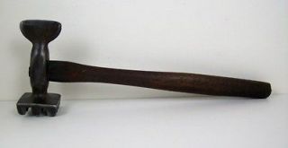 Antique Primitive Meat Tenderizer Hammer Cast Iron Head Wood Handle 10 