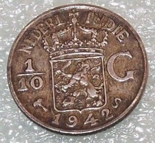 1942 netherlands indies 1 10 gulden silver coin  4 24 buy 