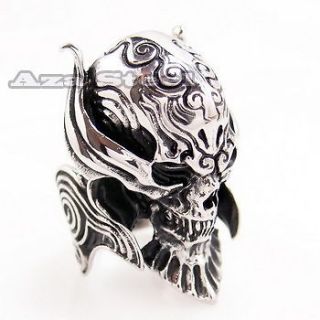 Mens Silver Devil Skull Demon Biker Stainless Steel Ring Size 9, 10 