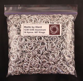 One pound 12ga aluminum 3/8 saw cut chainmail jump rings (approx 987 