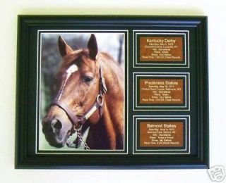 Secretariat Triple Crown photo w/ saddle leather statistic plaques for 