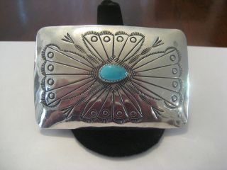 Fine Vintage Navajo Sterling Silver Turquoise Belt Buckle, c1970s
