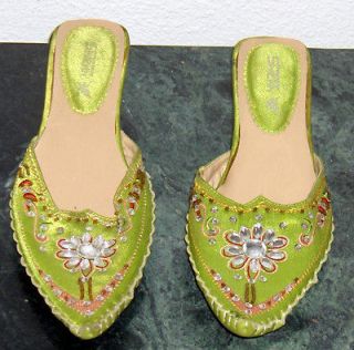 Vintage Shiekh Lime Green Mule Womens Shoes Rhinestone Sequine Low 