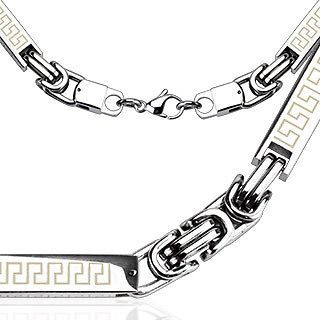 Stainless Steel HEAVY 24 Squared Greek Key Byzantine Chain Necklace