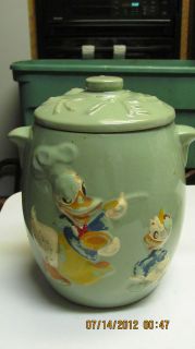 VTG CHEF Donald Duck Cookie Jar.Lt Green color.Cookies printed on 