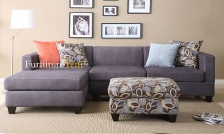 Pieces Sectional Sofa in Smooth Charcoal Finish Microfiber With 