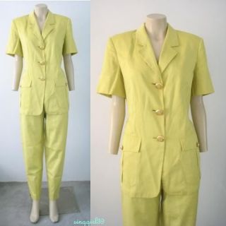 vintage 90s max mara summer safari cotton lime green suit
