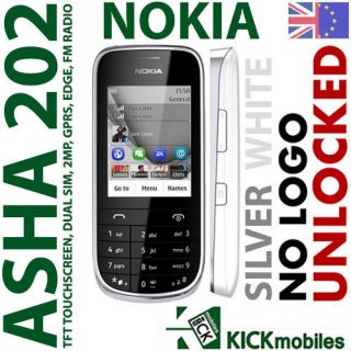 NEW NOKIA ASHA 202 SILVER WHITE DUAL SIM FACTORY UNLOCKED GSM SIM FREE