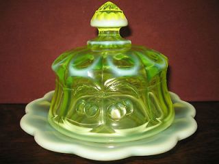 vaseline opalescent Glass serving domed butter dish cherry and cable 