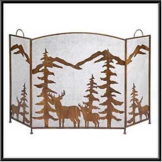 rustic forest fireplace screen deer forrest birds new time left