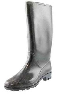 Le SportSac NEW Rene Black Prismatic Glitter Pull On Rain Boots Shoes 