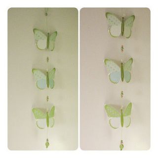  made butterfly chain mobile Paper and glass beads. Decor baby nursery
