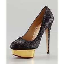Charlotte Olympia Dolly Raffia Gold Platform Heels Pumps Shoes Black 