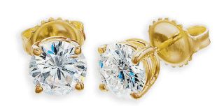 00 TCWT Moissanite 4 Prong Stud Earrings Set in Solid 14Kt Yellow 