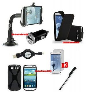9pcs Film USB Charger Cable Case Car Mount Kit Set Samsung Galaxy S3 S 