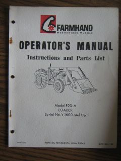 farmhand operator manual part list f20 a loader tractor time