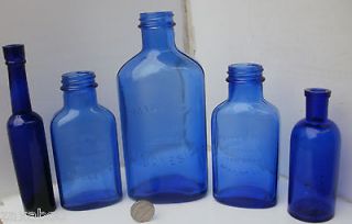  Cobalt Blue Bottles  2 victorian + 3 Various sizes Milk of Magnesia