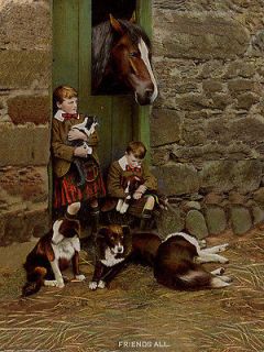 BORDER COLLIE DOG AND PUPS SCOTTISH BOYS AND HORSE 8 x 10 PRINT READY 