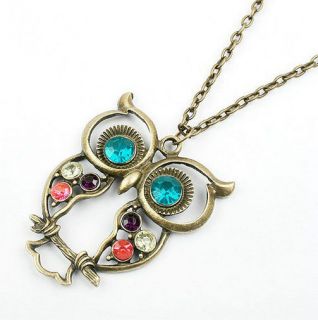 fashion colorful cute owl carved hollow chain retro necklace earrings 