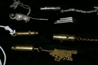 Vintage LOT 6 Brass Sterling Metal Whistles Metroplolitan England 