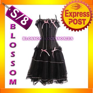 066 Burlesque Black Pink Can Can Moulin Rouge Costume Corset Skirt S 8