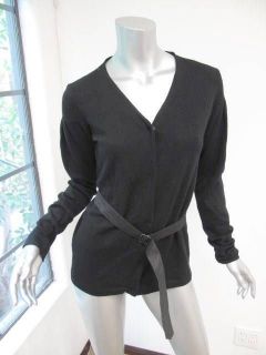 Miu Miu Black Long Sleeve Hidden Button Down Cardigan W/Belt 42